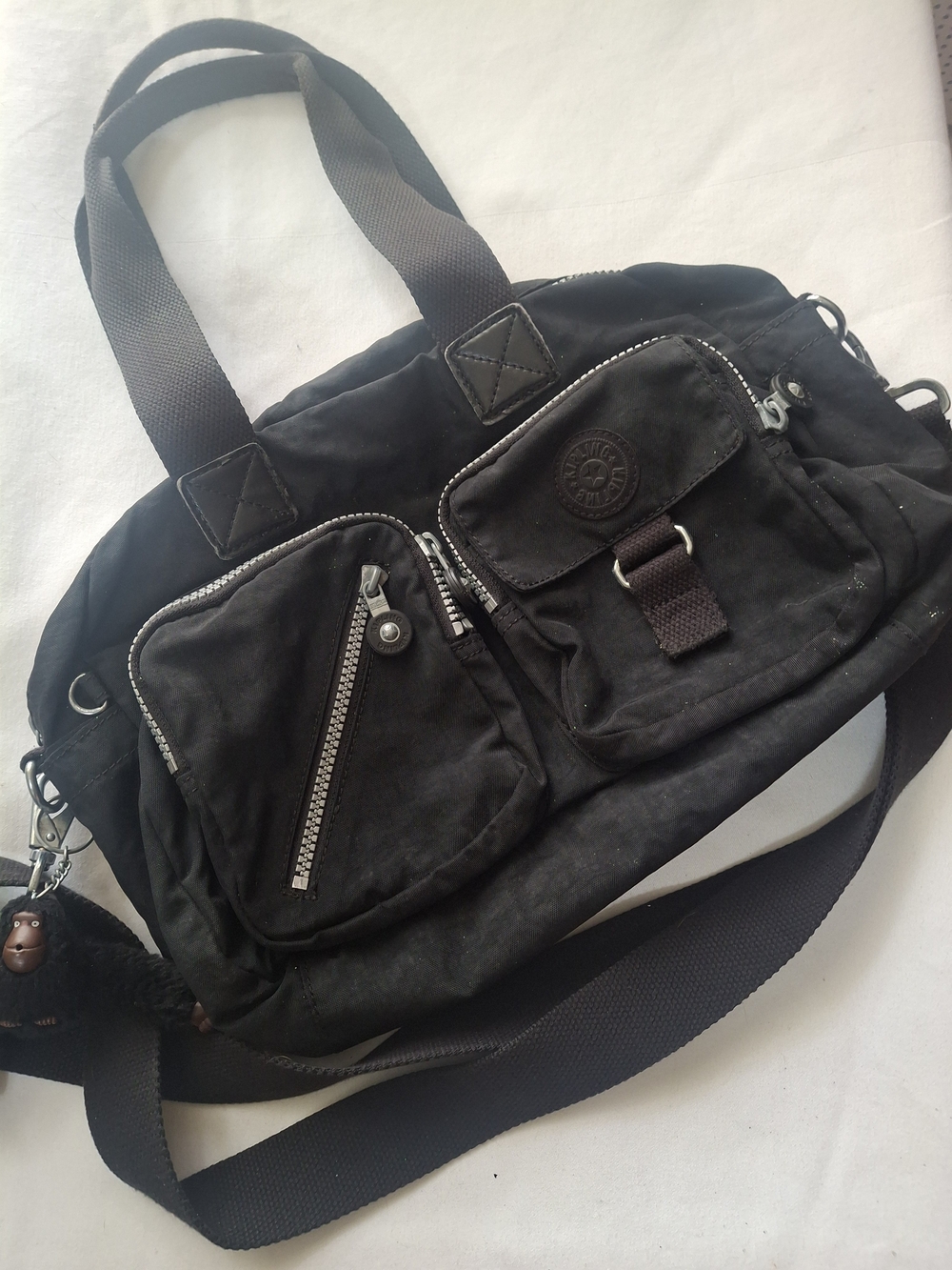 Kipling Ripstop Nylon Black Utility Shoulder Bag